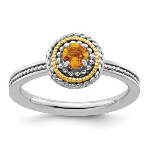 Rhodium-Plated Sterling Silver & 14K Two-Tone Gold Stackable Expressions Citrine Ring, 2.25 mm