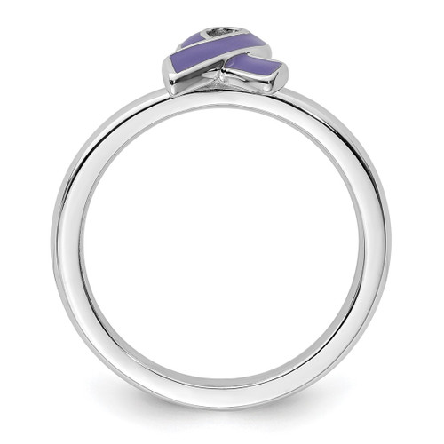 Rhodium-Plated Sterling Silver Stackable Expressions Purple Enameled Awareness Ribbon Ring, 2.25 mm - View 2