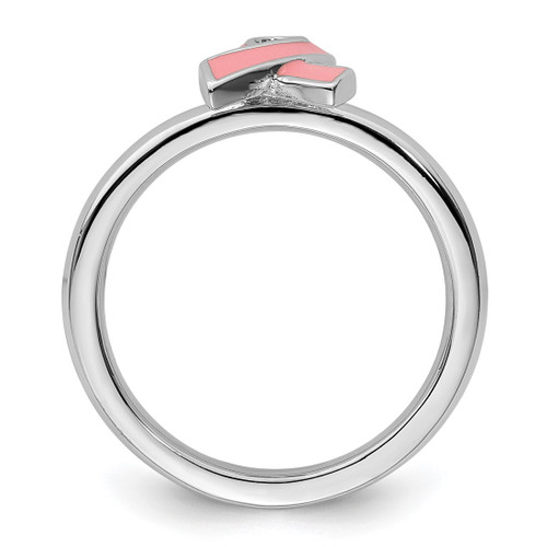 Rhodium-Plated Sterling Silver Stackable Expressions Pink Enameled Awareness Ribbon Ring, 2.25 mm - View 2
