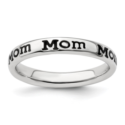 Sterling Silver Stackable Expressions Polished Enameled Mom Ring, 3.5 mm