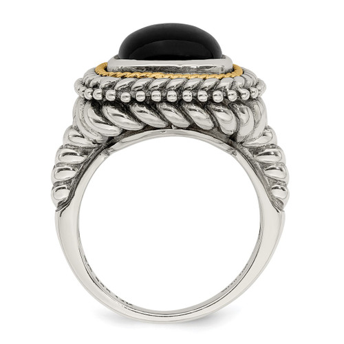 Shey Couture Sterling Silver with 14K Accent Antiqued Cabochon Black Onyx Ring - View 2