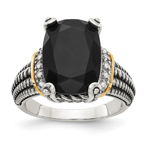 Shey Couture Sterling Silver with 14K Accent Antiqued Black Onyx and White 0.1ct Diamond Ring