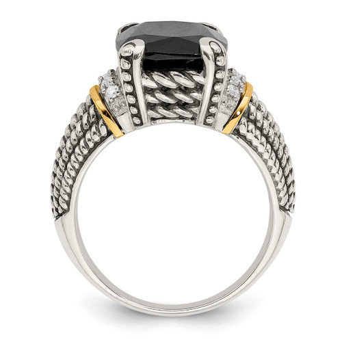 Shey Couture Sterling Silver with 14K Accent Antiqued Black Onyx and White 0.1ct Diamond Ring - View 2