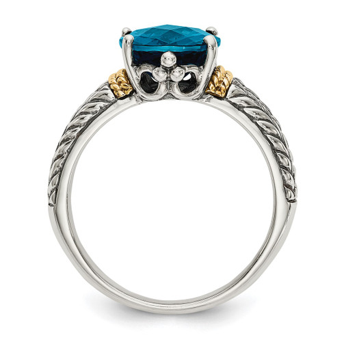 Shey Couture Sterling Silver with 14K Accent Antiqued Oval London Blue Topaz Ring - View 2