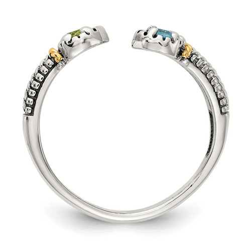 Shey Couture Sterling Silver with 14K Accent Antiqued.22Round Light Swiss Blue Topaz and.12Round Peridot Ring, 4.27 mm - View 2