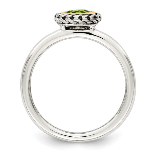 Shey Couture Sterling Silver with 14K Accent Antiqued Round Bezel Peridot Ring - View 2