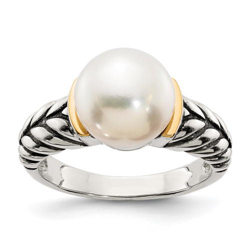 Shey Couture Sterling Silver with 14K Accent Antiqued 10 mm Button Cultured Freshwater Pearl Ring