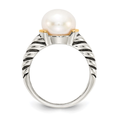 Shey Couture Sterling Silver with 14K Accent Antiqued 10 mm Button Cultured Freshwater Pearl Ring - View 2
