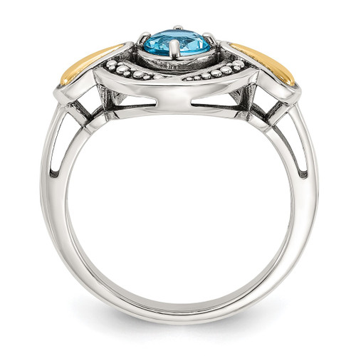 Shey Couture Sterling Silver Antiqued with 14K Accent Light Swiss Blue Topaz Ring, 2.3 mm - View 2