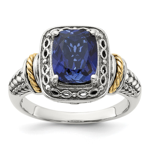 Shey Couture Sterling Silver with 14K Antiqued Lab-Created Sapphire Ring, 2 mm