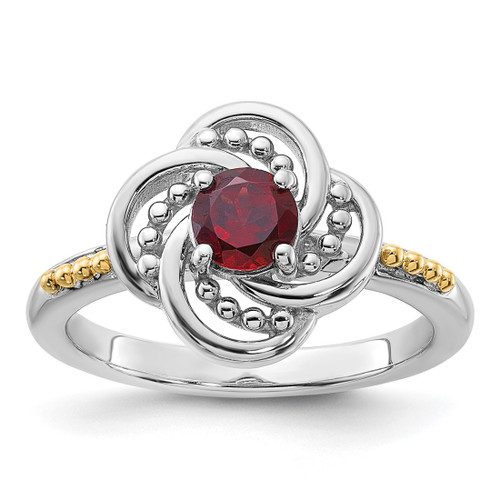 Shey Couture Sterling Silver Rhodium-Plated with 14K Accent Garnet Ring, 2.3 mm
