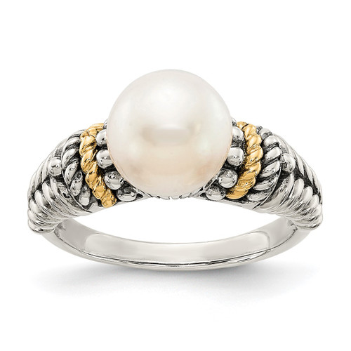 Shey Couture Sterling Silver with 14K Accent Antiqued 8 mm Cultured Freshwater Pearl Ring
