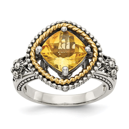 Shey Couture Sterling Silver with 14K Accent Antiqued Cushion Citrine Ring, 6 mm