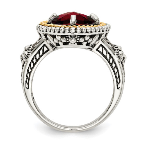Shey Couture Sterling Silver with 14K Accent Antiqued Checkerboard Cushion Garnet Ring, 5 mm - View 2