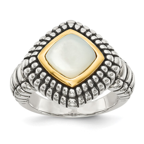 Shey Couture Sterling Silver with 14K Accent Antiqued Mother of Pearl Ring, 3 mm