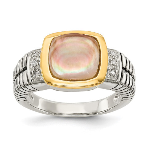 Shey Couture Sterling Silver with 14K Accent Antiqued Black Mother of Pearl and 0.03ct Diamond Ring