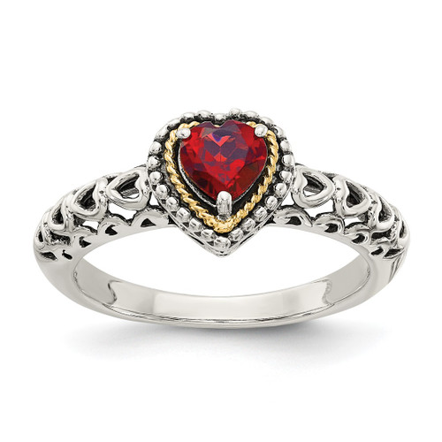 Shey Couture Sterling Silver with 14K Accent Antiqued Heart Garnet Ring, 8 mm