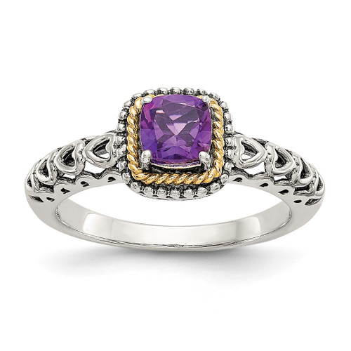 Shey Couture Sterling Silver with 14K Accent Antiqued Cushion Amethyst Ring, 8 mm