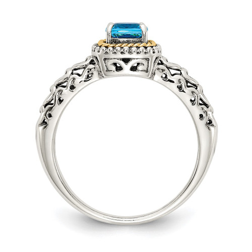 Shey Couture Sterling Silver with 14K Accent Antiqued Cushion Blue Topaz Ring, 8 mm - View 2
