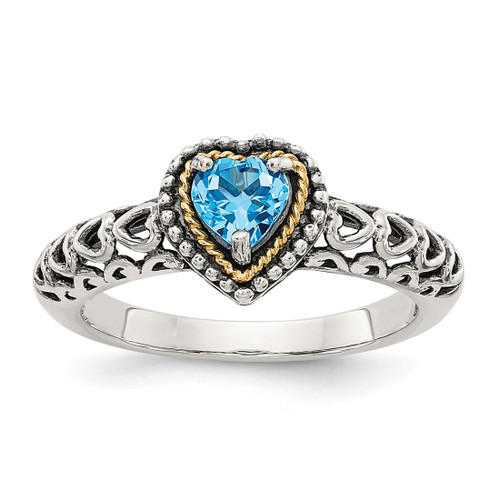 Shey Couture Sterling Silver with 14K Accent Antiqued Blue Topaz Heart Ring, 9 mm