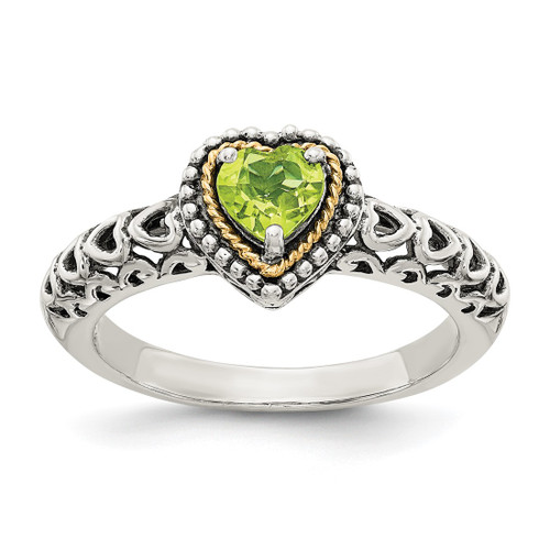Shey Couture Sterling Silver with 14K Accent Antiqued Heart Peridot Ring, 9 mm
