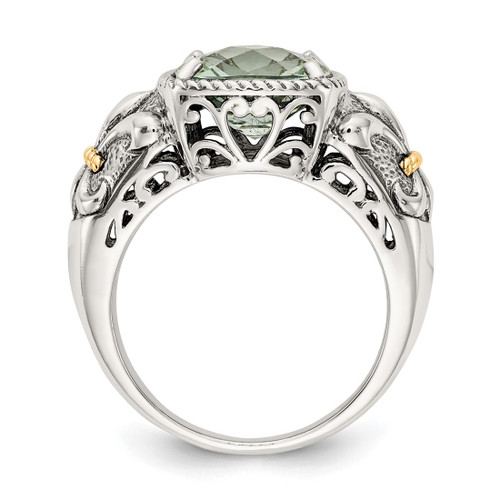 Shey Couture Sterling Silver with 14K Accent Antiqued Cushion Green Quartz Ring, 10 mm - View 2