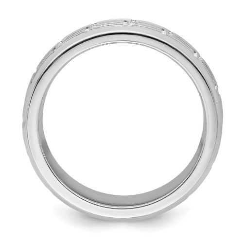 Sterling Silver Rhodium-Plated Grooved 6 mm Brushed Greek Key Wedding Band, Flat - View 2