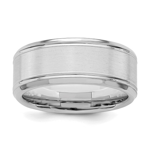 Sterling Silver Rhodium-Plated 8 mm Brushed Fancy Wedding Band, Flat