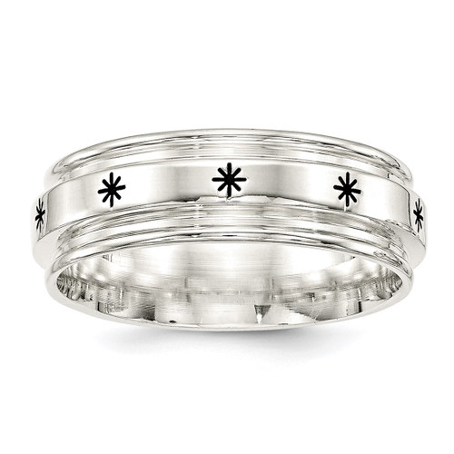Sterling Silver 7 mm Enamel Fancy Wedding Band