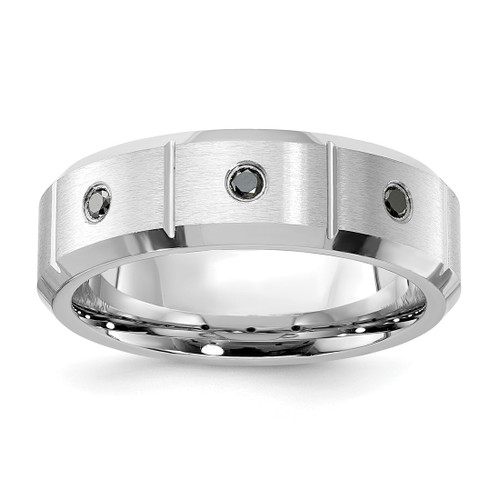 Cobalt Polished, Brushed & Grooved Black 0.09ct Diamond 7 mm Men'S Wedding Band