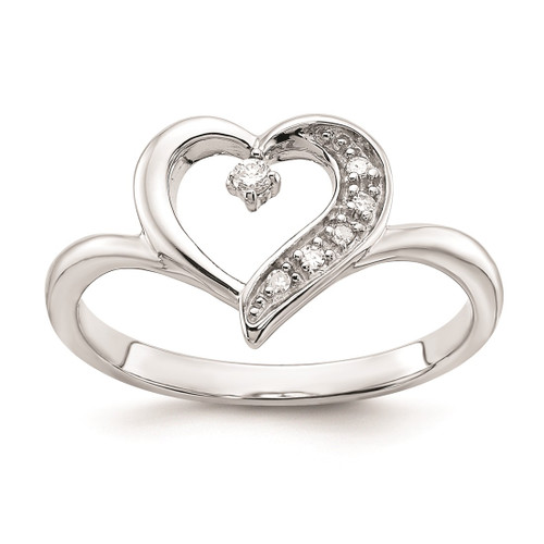 Sterling Silver Polished and 0.045ct Diamond Heart Ring- Diamond:F60 Mel:S43, Flat