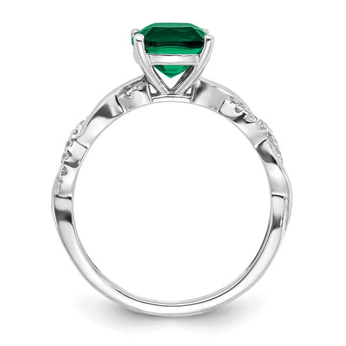 Sterling Silver Rhodium-Plated Lab-Created Emerald and 0.05ct Diamond Ring - View 2