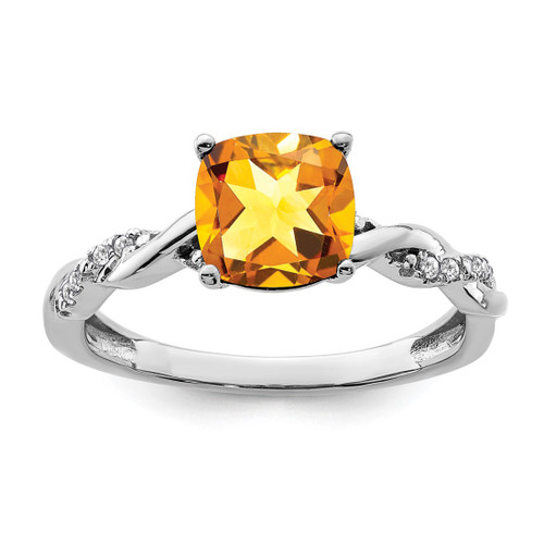 Sterling Silver Rhodium-Plated Citrine and 0.05ct Diamond Ring