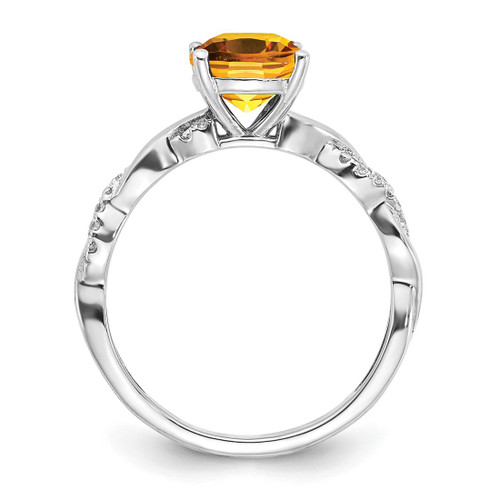 Sterling Silver Rhodium-Plated Citrine and 0.05ct Diamond Ring - View 2
