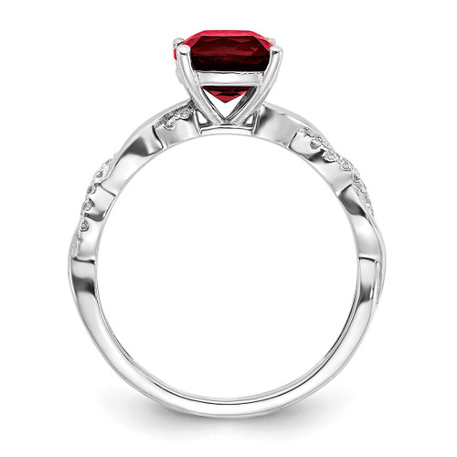 Sterling Silver Rhodium-Plated Lab-Created Ruby and 0.05ct Diamond Ring - View 2