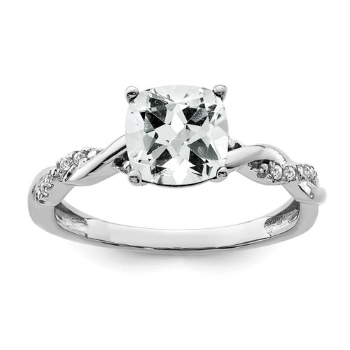 Sterling Silver Rhodium-Plated White Topaz and 0.05ct Diamond Ring