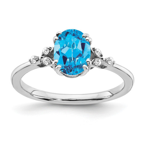 Sterling Silver Rhodium-Plated Blue Topaz and 0.06ct Diamond Ring