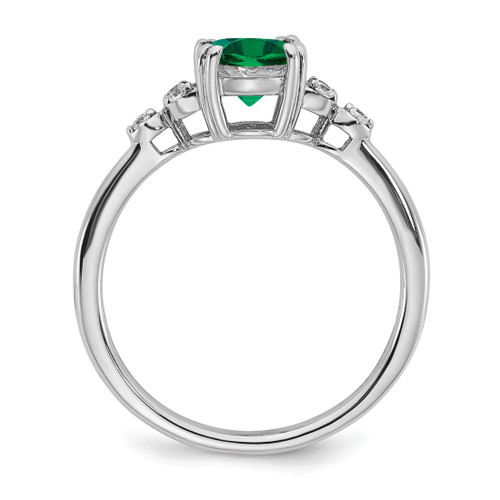 Sterling Silver Rhodium-Plated Lab-Created Emerald and 0.06ct Diamond Ring - View 2