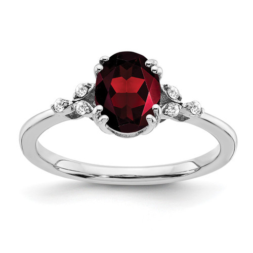 Sterling Silver Rhodium-Plated Garnet and 0.06ct Diamond Ring
