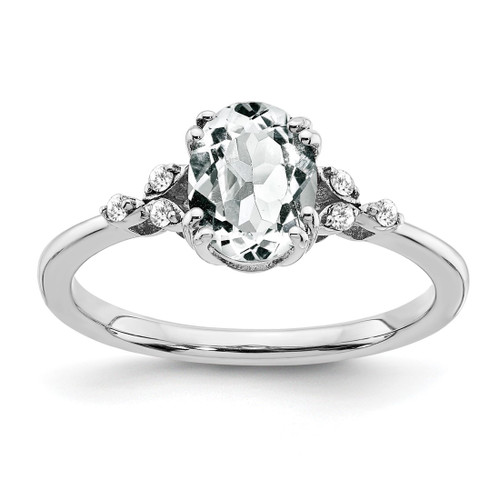 Sterling Silver Rhodium-Plated White Topaz and 0.06ct Diamond Ring