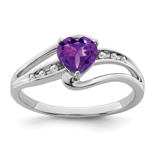 Sterling Silver Rhodium-Plated Amethyst and 0.042ct Diamond Ring
