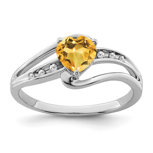 Sterling Silver Rhodium-Plated Citrine and 0.042ct Diamond Ring