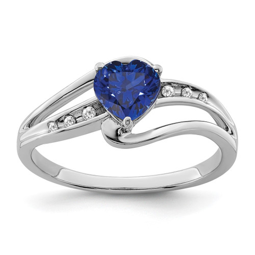 Sterling Silver Rhodium-Plated Lab-Created Sapphire and 0.042ct Diamond Ring