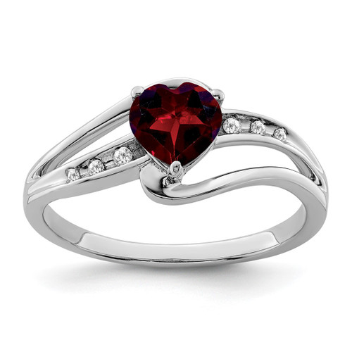 Sterling Silver Rhodium-Plated Garnet and 0.042ct Diamond Ring