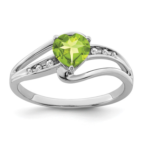 Sterling Silver Rhodium-Plated Peridot and 0.042ct Diamond Ring