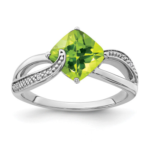 Sterling Silver Rhodium-Plated Peridot and 0.01ct Diamond Ring
