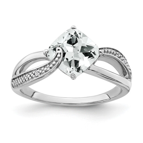Sterling Silver Rhodium-Plated White Topaz and 0.01ct Diamond Ring
