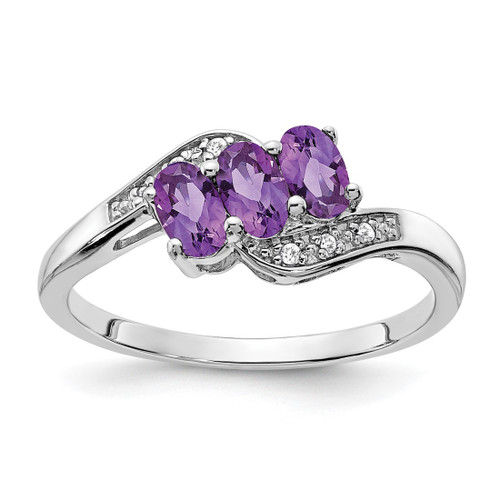 Sterling Silver Rhodium-Plated Amethyst and 0.03ct Diamond Ring