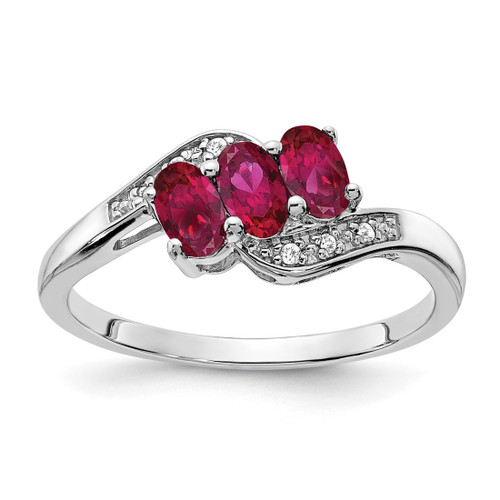 Sterling Silver Rhodium-Plated Lab-Created Ruby and 0.03ct Diamond Ring