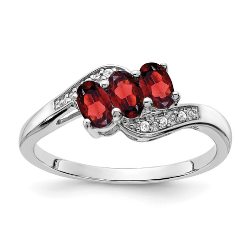 Sterling Silver Rhodium-Plated Garnet and 0.03ct Diamond Ring
